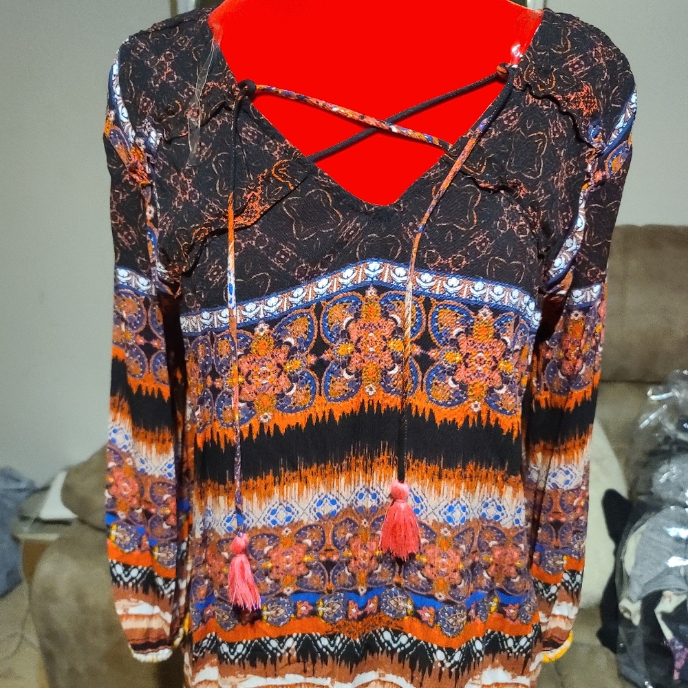 V neck Blouse with tassels